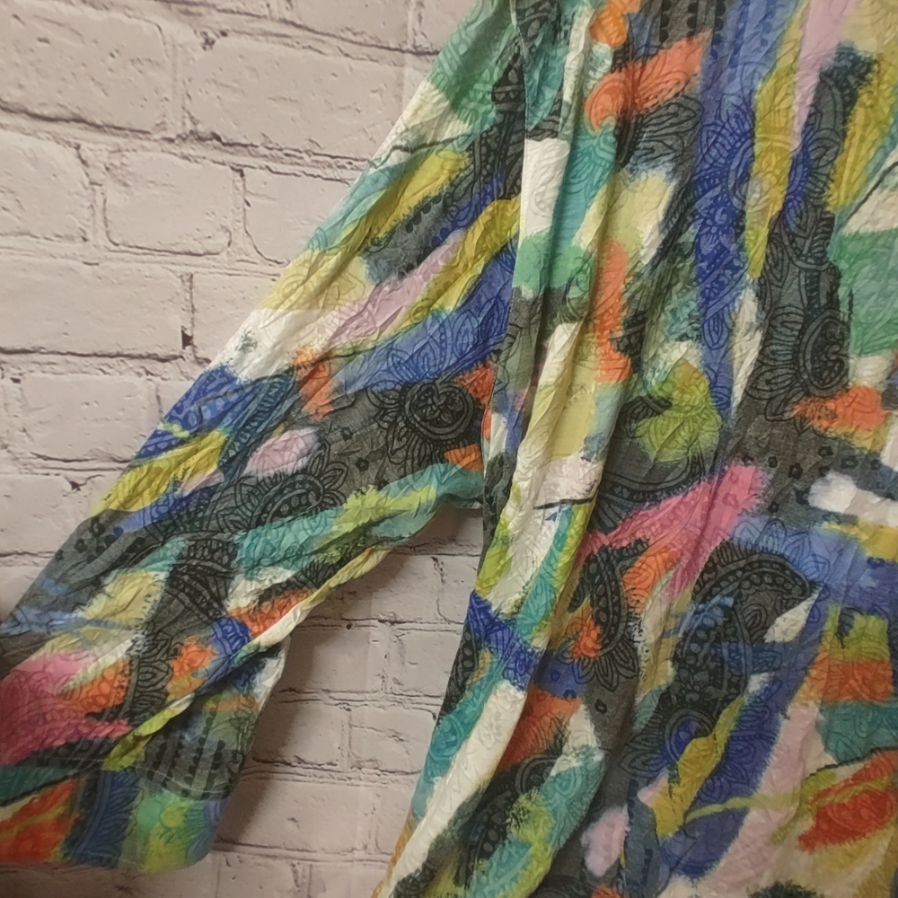 Ali Miles 3X Colorful Watercolor Ornate Button Down Blouse Artsy - Picture 8 of 14